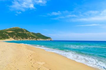 Fototapeta na wymiar Beautiful Capo Boi beach and blue sea, Sardinia island, Italy