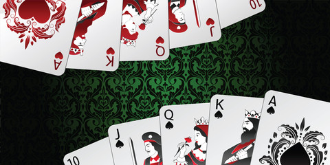 Vector background. Royal flush in spades and hearts.