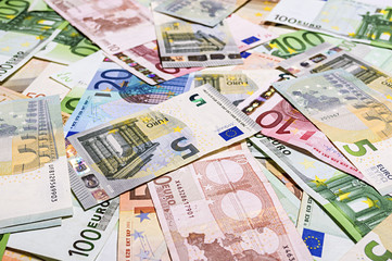 Set of euro banknotes.