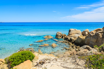 Fototapeta na wymiar View of Sardinia island coast and Villasimius beach, Italy