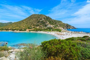 Naklejka na ściany i meble Beautiful bay with sandy Punta Molentis beach, Sardinia island