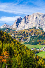 Italian Dolomites Alps landscape, blue sky and mountains