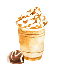 watercolor coffee in plastic cup