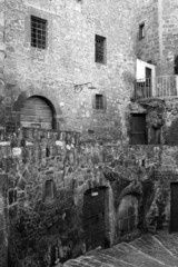 Pitigliano, Tuscany, old city view. BW image