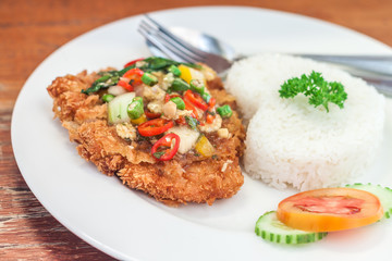 Fried pork with basil on jasmine rice