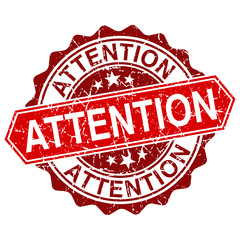 Attention red vintage stamp isolated on white background