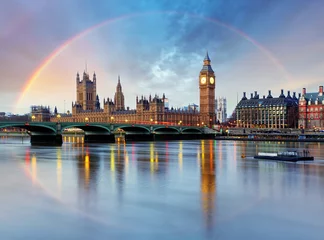 Foto auf Acrylglas London mit Regenbogen - Parlamentsgebäude - Big Ben. © TTstudio