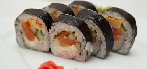 California roll over the white background