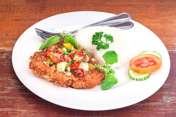 Fried pork with basil on jasmine rice