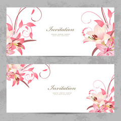 invitation cards with a pink lily for your design