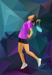 Polygon background child badminton player