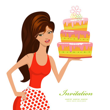 beautiful woman with birthday cake for your design