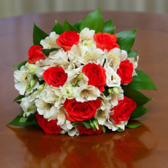 A beautiful bridal bouquet at a wedding party