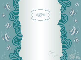 Abstract template for greeting card with fishes.