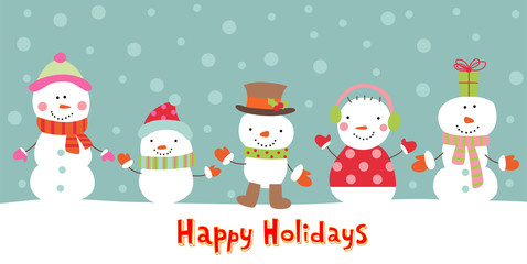 Greeting card with snowman, vector illustration