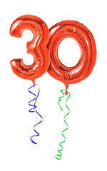 Rote Luftballons mit Geschenkband - Nummer 30