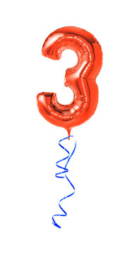Roter Luftballon mit Geschenkband - Nummer 3