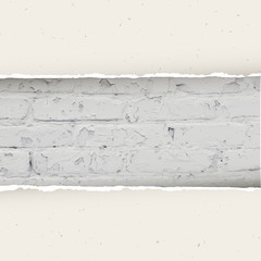 Torn paper on brick wall background. Vector
