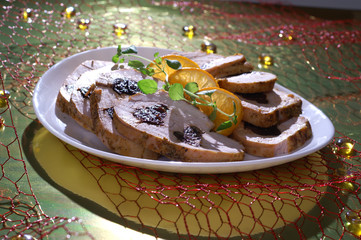 Turkey with prunes in a Christmas arrangement