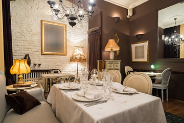 Setting table for dinner restaurant