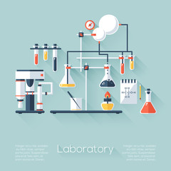 Chemistry education research laboratory equipment. Flat style