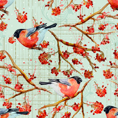 Fototapeta premium vintage seamless texture with cute birds watercolor