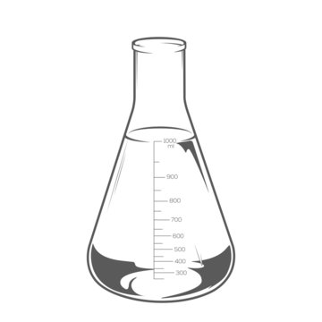 beaker with liquid, grayscale, science clip art preview