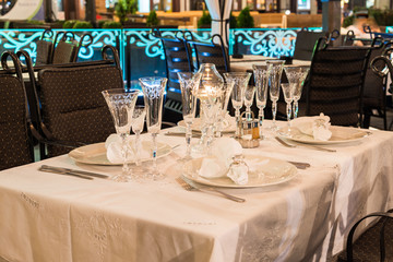 Setting table dinner garden restaurant  nigh