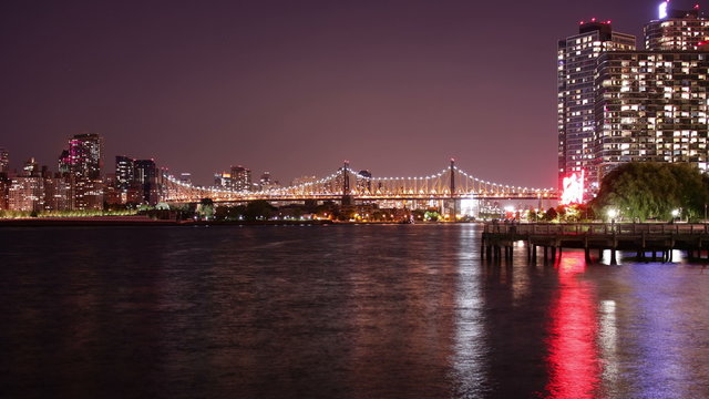 queensboro bridge night light 4k time lapse from new york