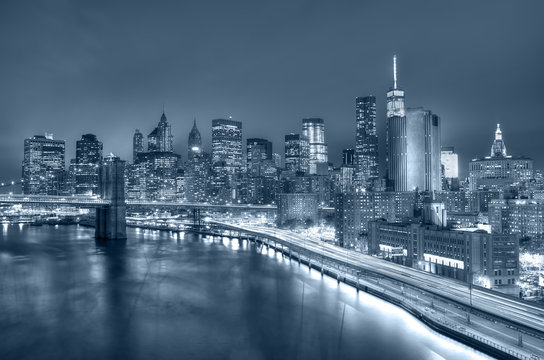 Manhattan and Brooklyn bridge night view