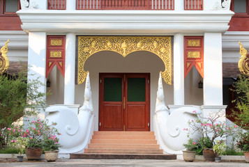 Exterior of a traditional style Thai building.