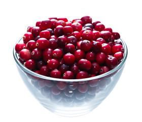 Ripe cowberry in a glass bowl