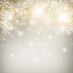 Christmas background with snowflakes and lights. Vector image