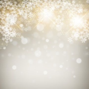 Christmas background with snowflakes and lights. Vector image
