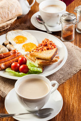 English breakfast with sausage
