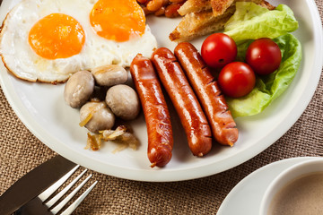 English breakfast with sausage