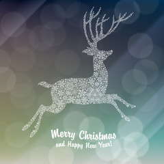 Christmas deer silhouette on glowing background. Vector