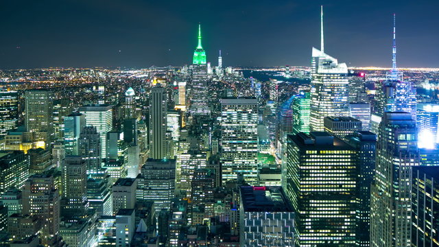 new york famous buildings night light view 4k time lapse