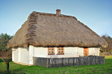 Fototapeta na wymiar Stary drewniany dom kryty strzechą