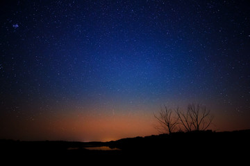 Obraz na płótnie Canvas Smooth surface of the lake on a background the starry sky