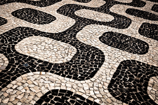 Traditional Portuguese Sidewalk Mosaic, Ipanema Beach Pattern