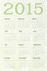 Calendar 2015 on green leaf texture. Vector