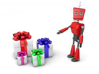 red robotic toy and christmas gifts