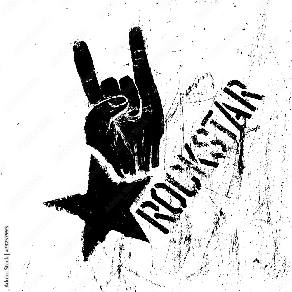 Wall mural rockstar symbol with sign of the horns gesture. vector template