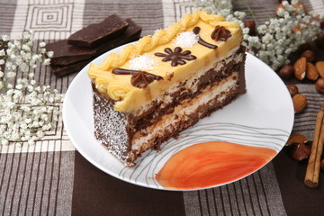 Cake hazelnuts, almonds vanilla cream chocolate