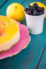 fresh cake lemons and blueberries