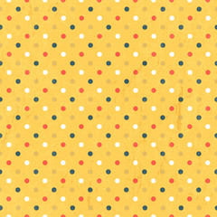 Seamless colorful polka dots pattern with textured layer, vector