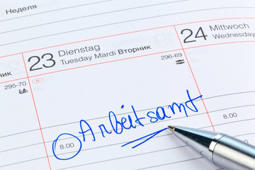 Eintrag im Kalender: Arbeitsamt