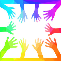 Collection of multicolored hands. Vector EPS10.