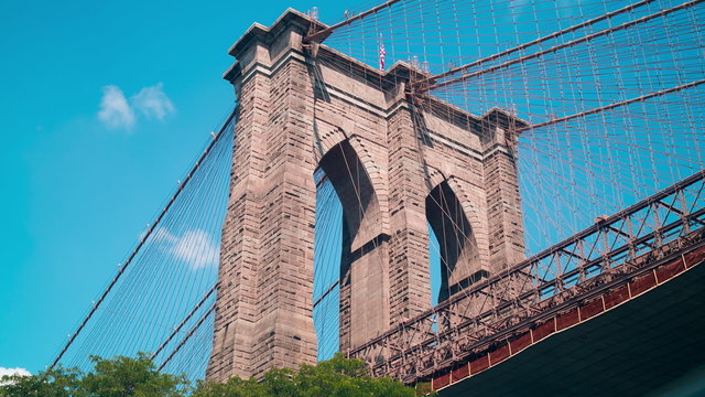 usa flag on brooklyn bridge 4k time lapse from new york city